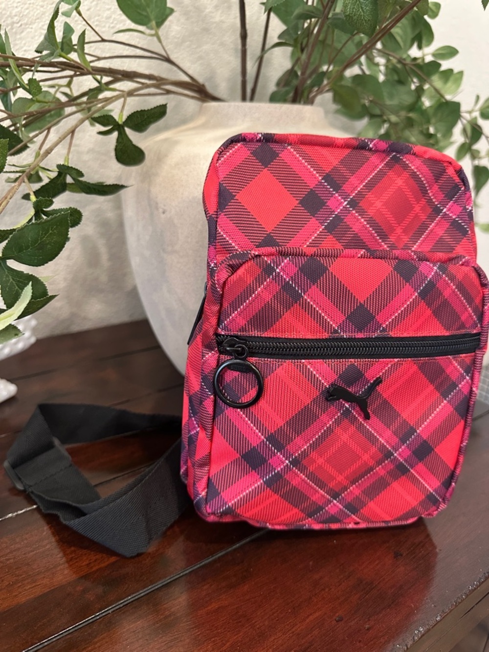 Puma Red and Black Plaid Crossbody Belt Bag